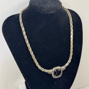 VTG CHRISTIAN DIOR 15” Choker Necklace Medallion Costume SILVER / BLACK